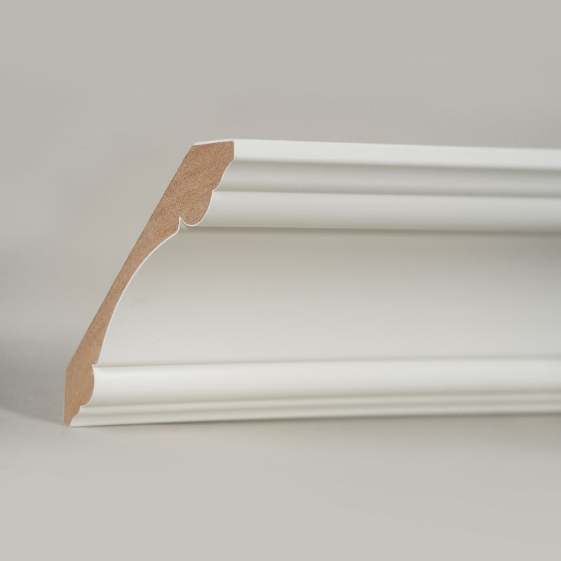 Modanatura a corona in MDF (primerizzata con riempitivo e bianco perla) 3/4' x 4 3/4'