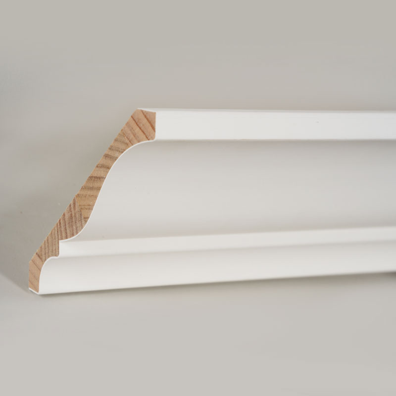 Modanatura a corona in legno di pino (primerizzata con riempitivo e bianco perla) 3/5
