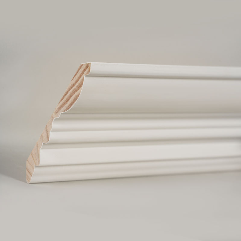 Modanatura a corona in legno di pino (primerizzata con riempitivo e bianco perla) 3/5