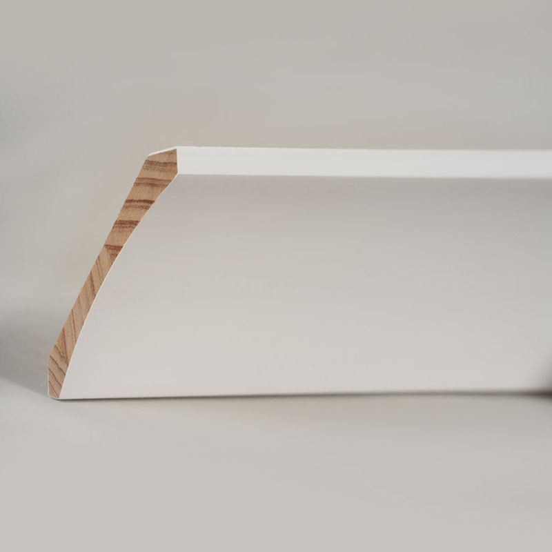 Modanatura a corona in legno di pino (primerizzata con stucco e bianco perla) 3/5' x 4 1/4'