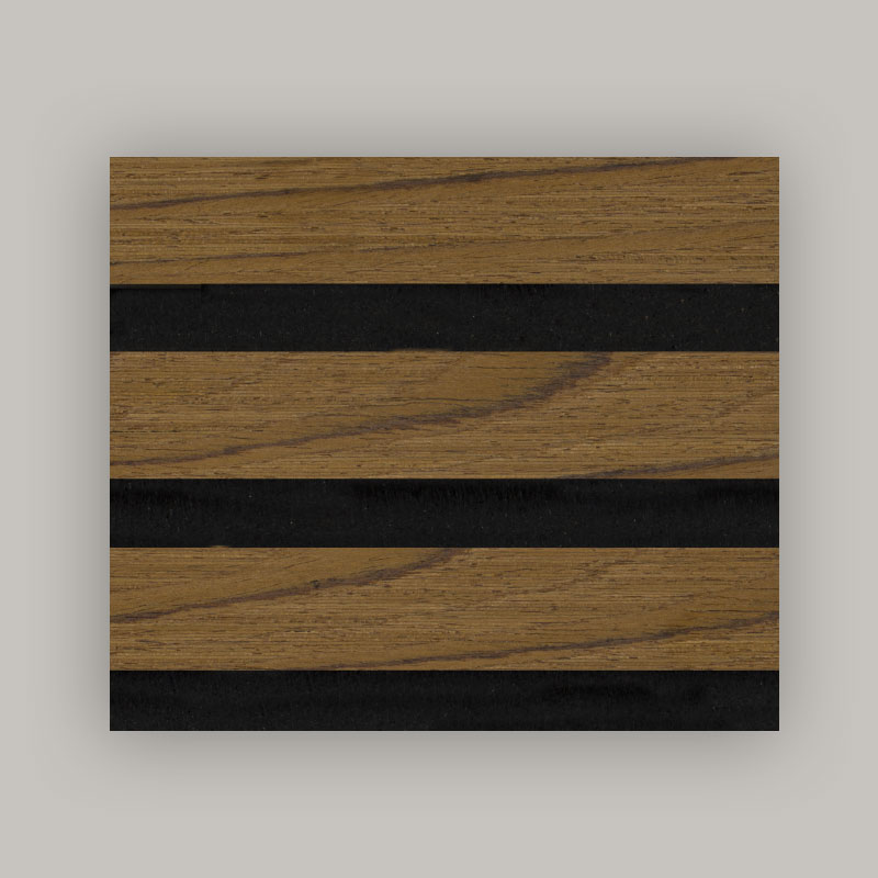 Pannello a griglia per parete/parete acustica (rivestito con impiallacciatura di legno ingegnerizzato su 3 lati) - Colore venature del legno 2400/2700 mm x 600 mm