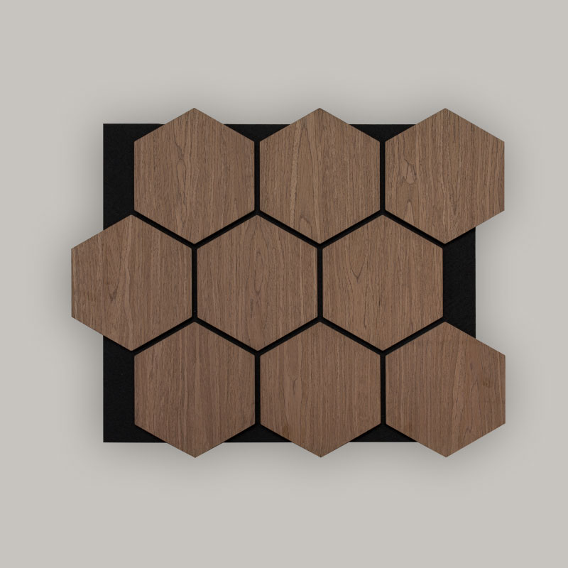 Griglia da parete/pannello da parete acustico esagonale (rivestito con impiallacciatura di legno ingegnerizzato) - Finitura con venature del legno 693 mm x 567 mm