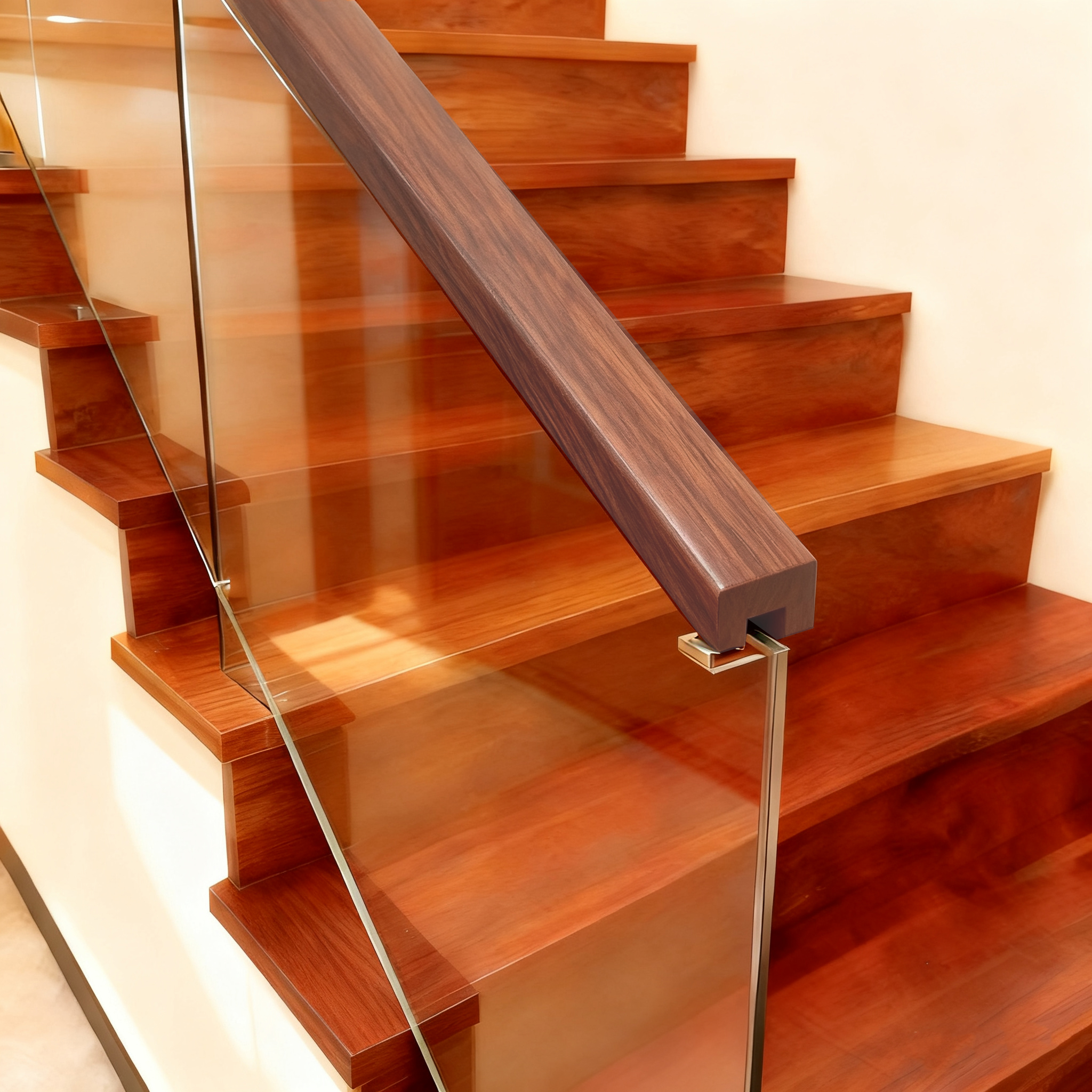 Corrimano per scale in legno massello (avvolto in PVC) - Colore noce scuro 1 1/6' x 1 1/6'