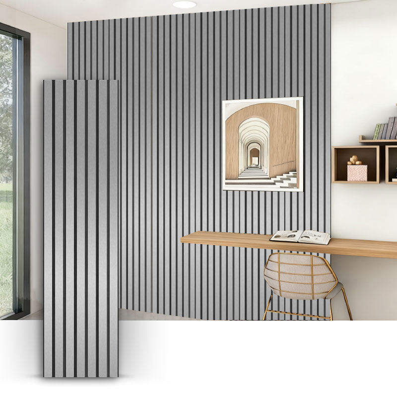 Pannello a griglia per parete/parete acustica (rivestito in PVC su 3 lati) - Colore metallizzato spazzolato 2400/2700 mm x 600 mm
