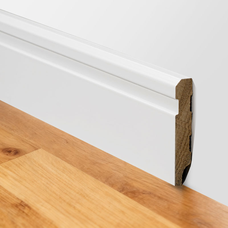 Battiscopa in legno massello (primerizzato e verniciato) - Bianco 3/5' x 3 1/6'